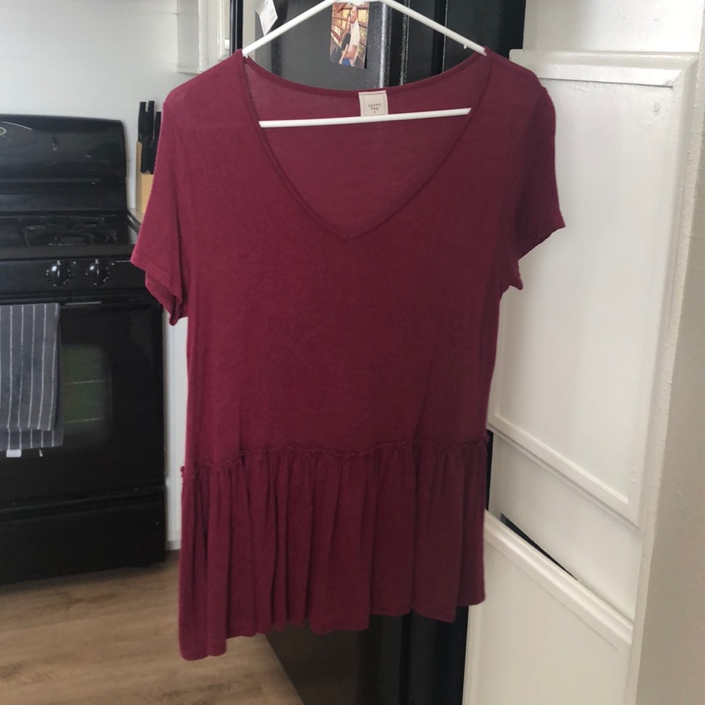 Maroon, short sleeved, blouse, size S.